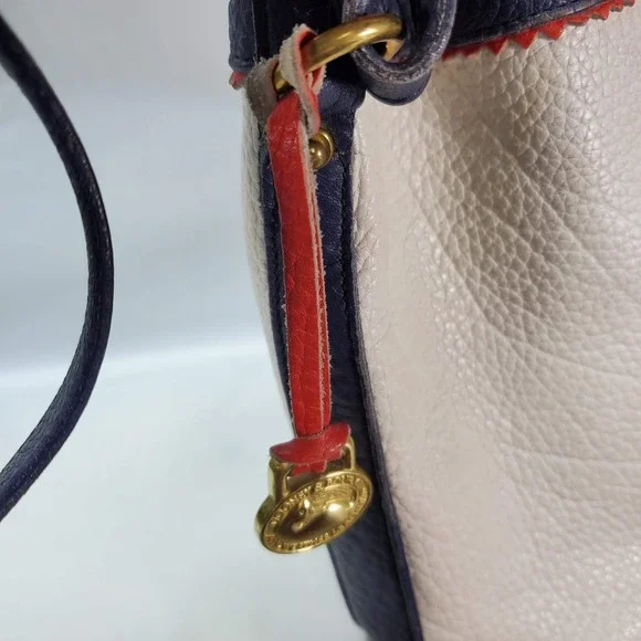 Vintage DOONEY & BOURKE White Blue Red Leather Teton Drawstring Bag Shoulder - Picture 4 of 9